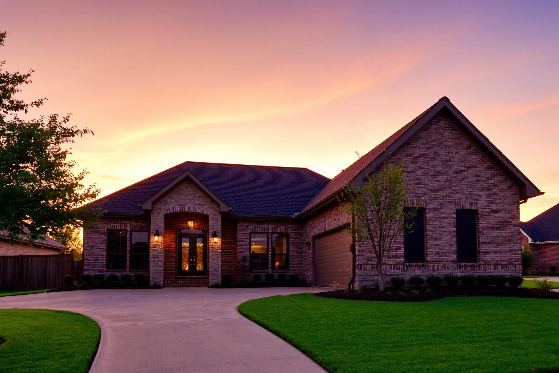 Beautiful Texas family home at golden hour